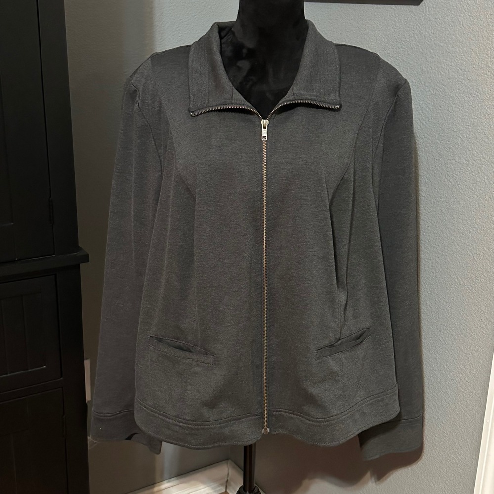 Lane Bryant Womens Jacket Size 26 Gray Zip Front Collared Stretch Pockets